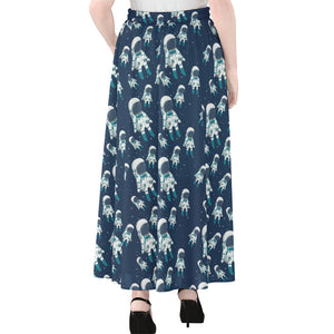 Cute Astronaut Pattern Print Chiffon Maxi Skirt