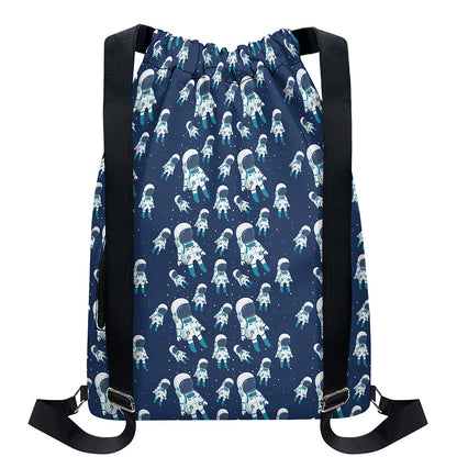 Cute Astronaut Pattern Print Drawstring Backpack