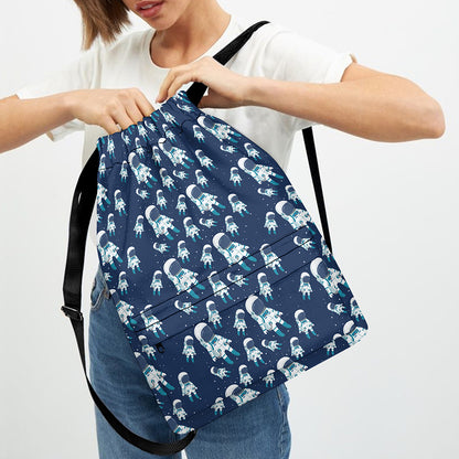Cute Astronaut Pattern Print Drawstring Backpack