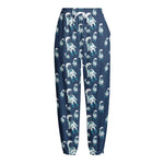 Cute Astronaut Pattern Print Fleece Lined Knit Pants