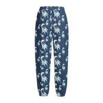 Cute Astronaut Pattern Print Fleece Lined Knit Pants