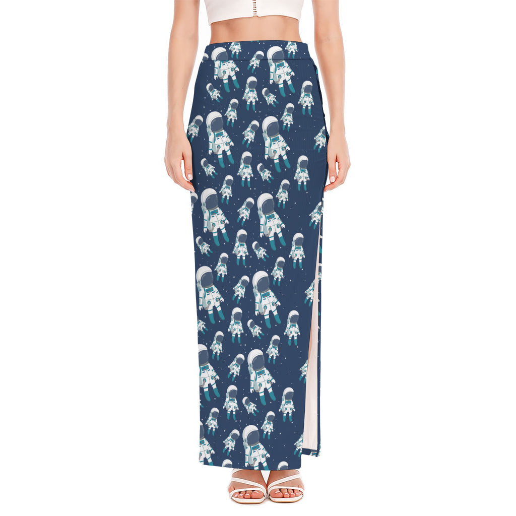 Cute Astronaut Pattern Print High Slit Maxi Skirt