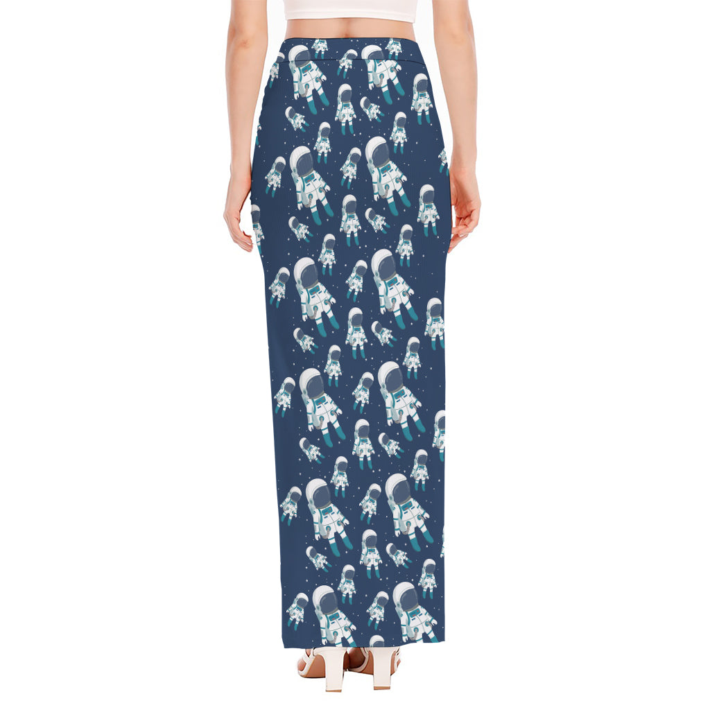 Cute Astronaut Pattern Print High Slit Maxi Skirt