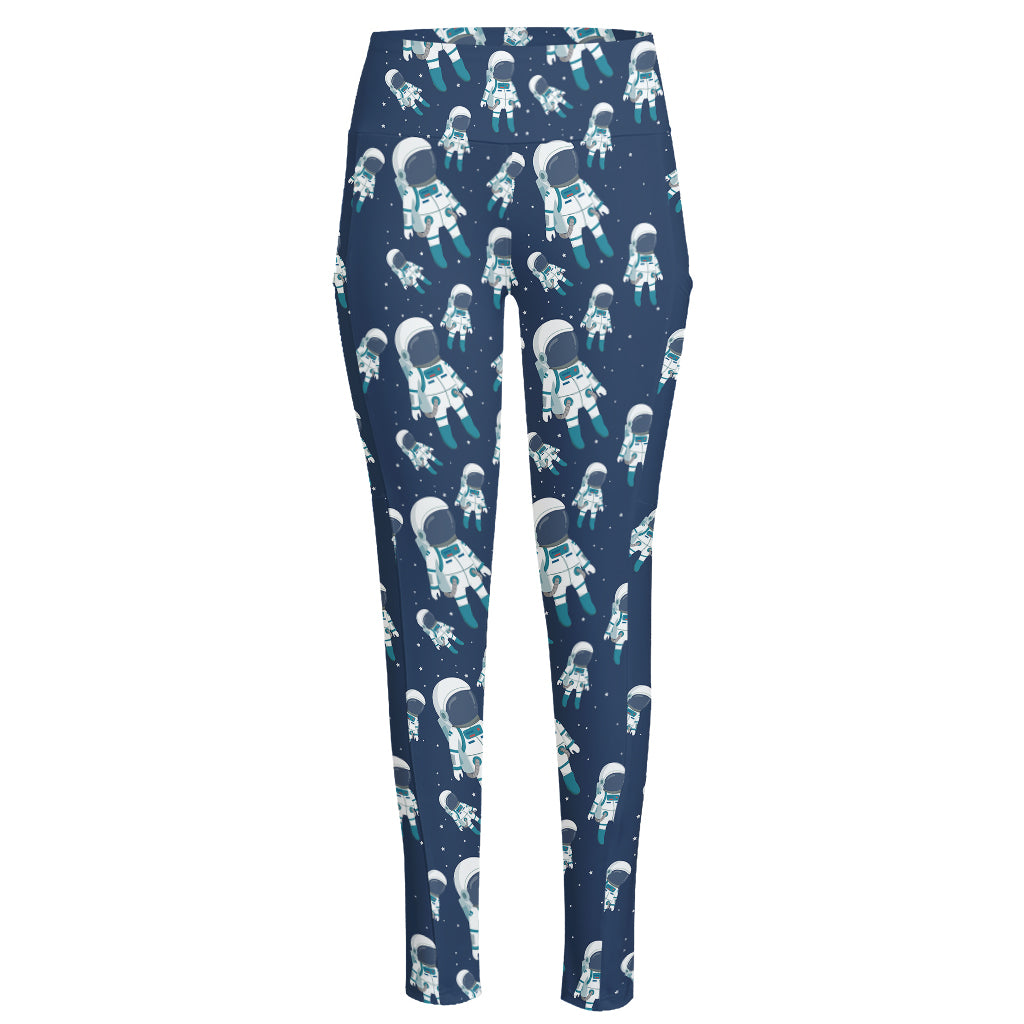 Cute Astronaut Pattern Print High-Waisted Pocket Leggings