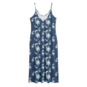 Cute Astronaut Pattern Print Jersey Midi Cami Dress