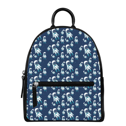 Cute Astronaut Pattern Print Leather Backpack