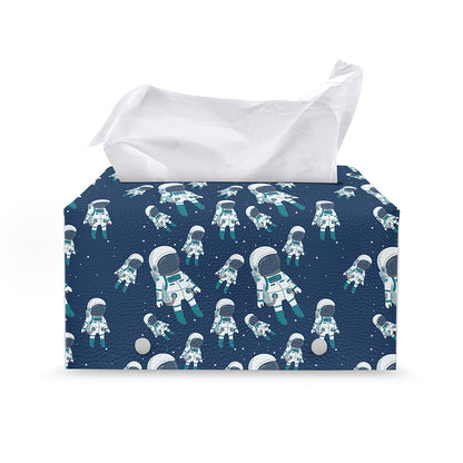 Cute Astronaut Pattern Print Leather Tissue Box Cover
