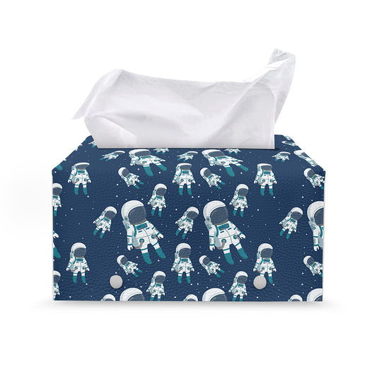 Cute Astronaut Pattern Print Leather Tissue Box Cover