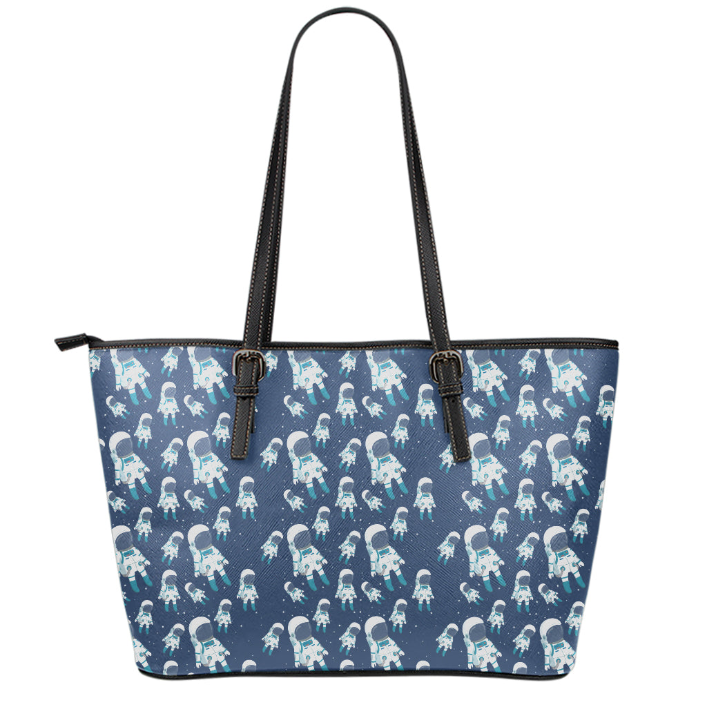 Cute Astronaut Pattern Print Leather Tote Bag