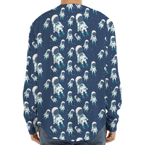 Cute Astronaut Pattern Print Long Sleeve Baseball Jersey