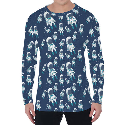 Cute Astronaut Pattern Print Men's Long Sleeve T-Shirt