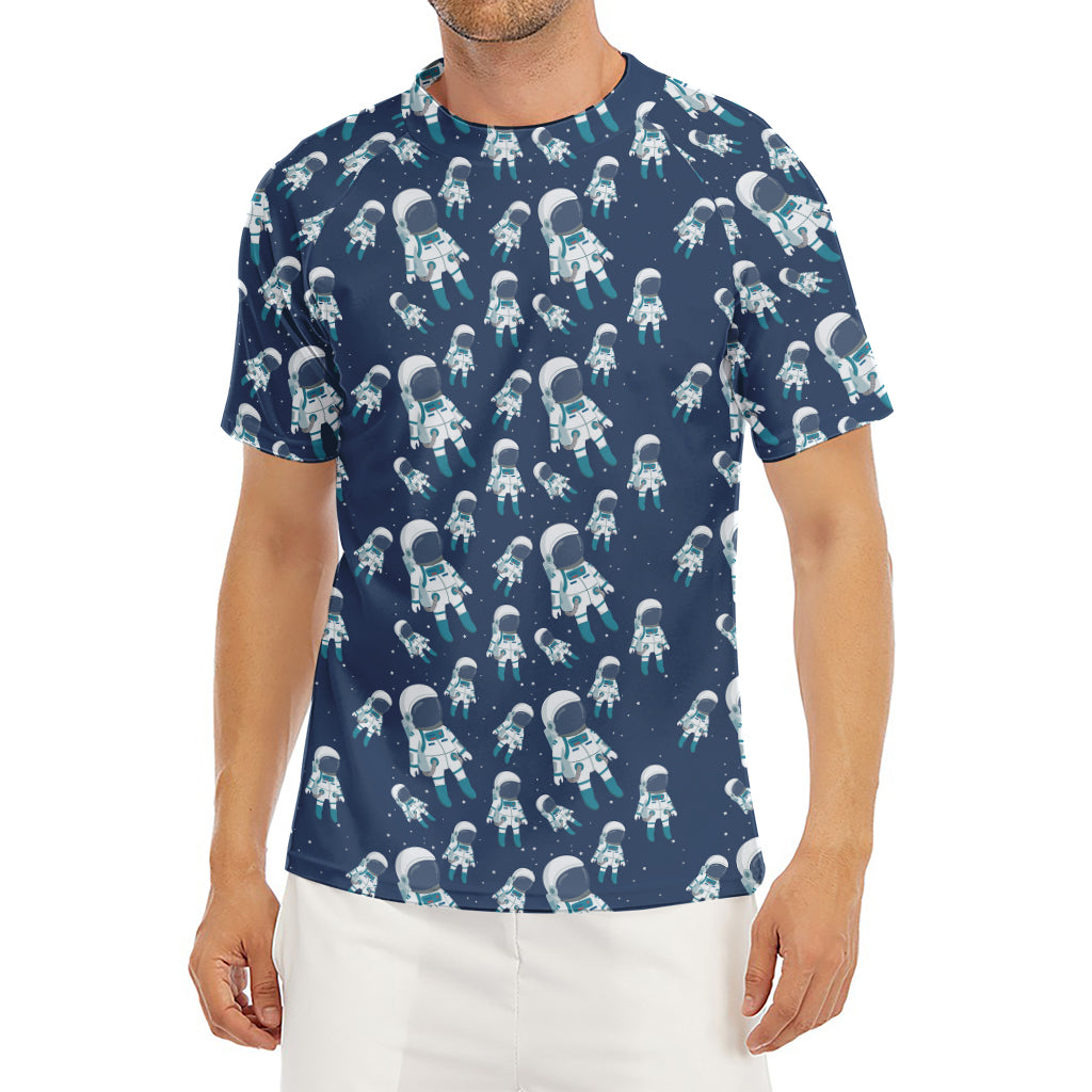 Cute Astronaut Pattern Print Men's Short Sleeve Rash Guard