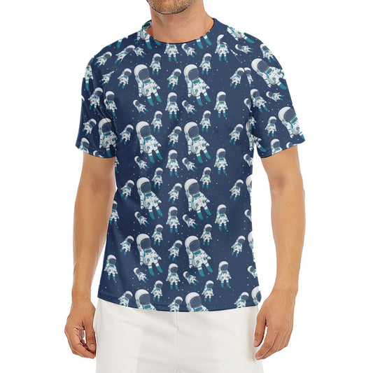 Cute Astronaut Pattern Print Men's Short Sleeve Rash Guard