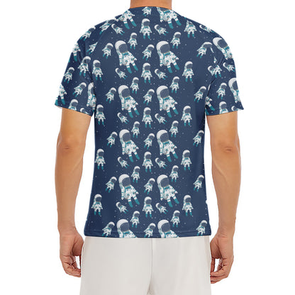 Cute Astronaut Pattern Print Men's Short Sleeve Rash Guard