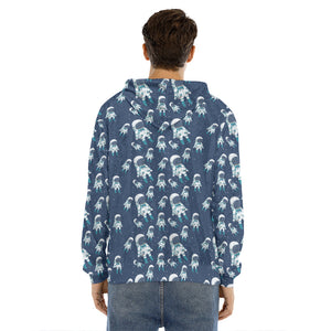 Cute Astronaut Pattern Print Men's Velvet Pullover Hoodie