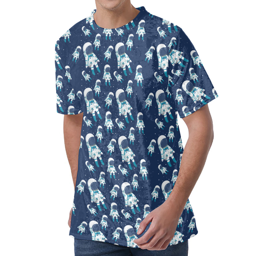 Cute Astronaut Pattern Print Men's Velvet T-Shirt