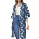 Cute Astronaut Pattern Print Open Front Beach Cover Up