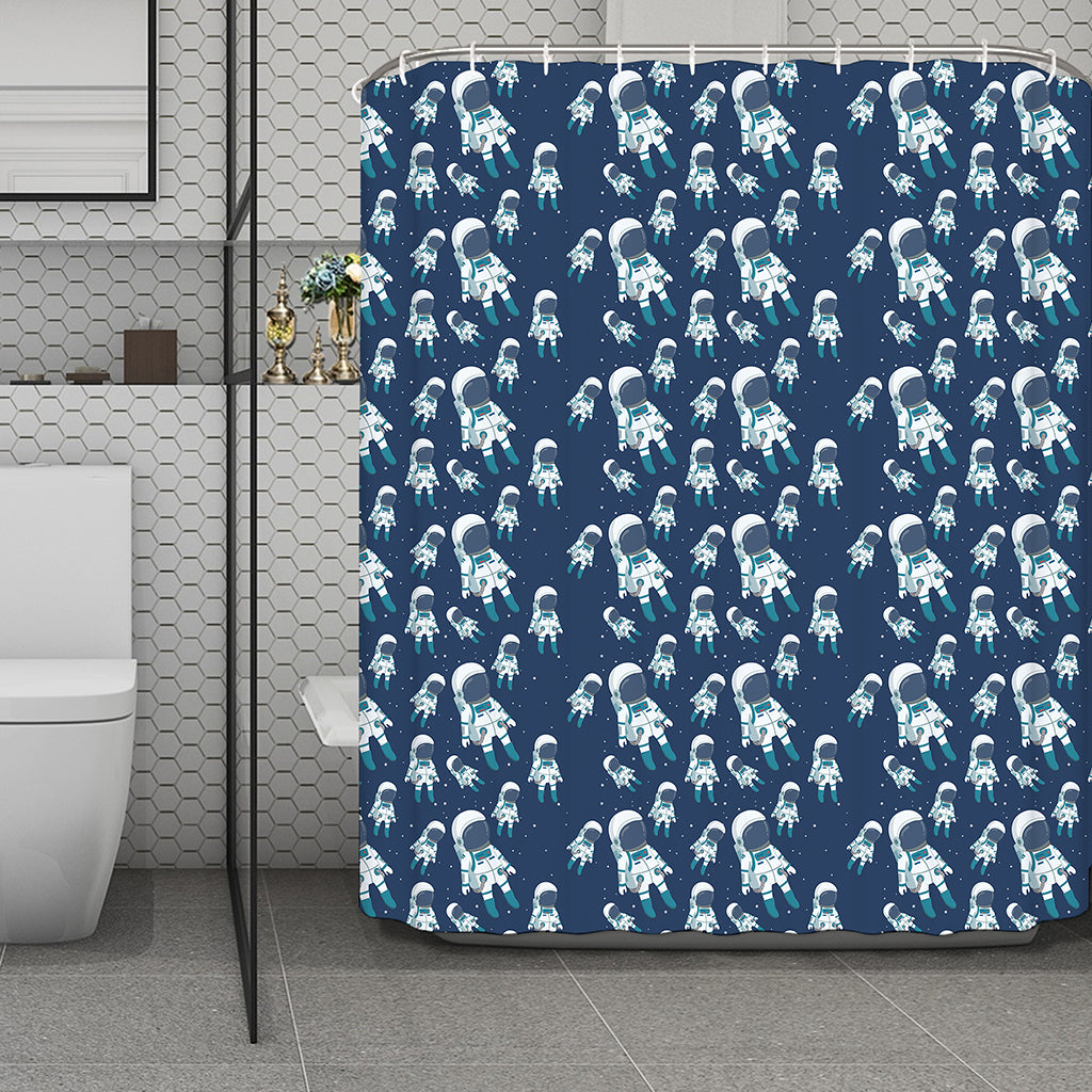 Cute Astronaut Pattern Print Polyester Shower Curtain