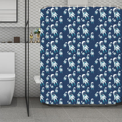 Cute Astronaut Pattern Print Polyester Shower Curtain