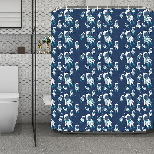 Cute Astronaut Pattern Print Polyester Shower Curtain