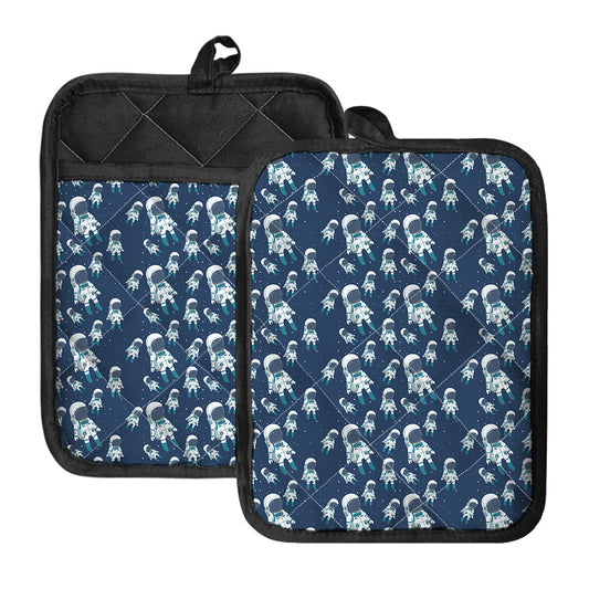 Cute Astronaut Pattern Print Pot Holders With Pocket