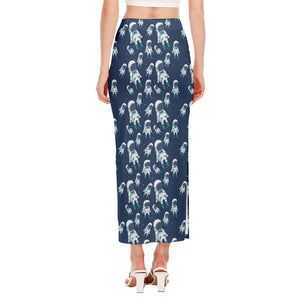 Cute Astronaut Pattern Print Side Slit Maxi Skirt