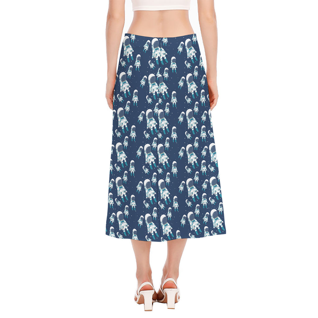 Cute Astronaut Pattern Print Side Slit Midi Skirt