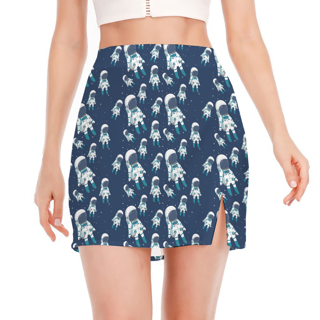 Cute Astronaut Pattern Print Side Slit Mini Skirt