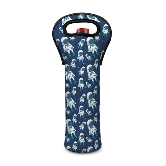 Cute Astronaut Pattern Print Single Neoprene Wine Tote