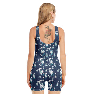 Cute Astronaut Pattern Print Sleeveless One Piece Swimsuit