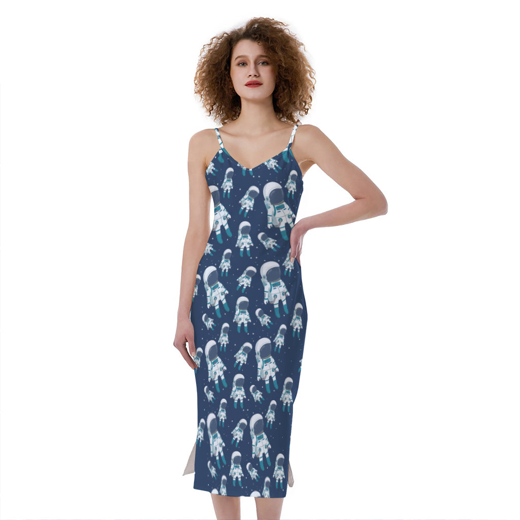 Cute Astronaut Pattern Print Slim Fit Midi Cami Dress