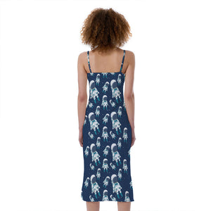 Cute Astronaut Pattern Print Slim Fit Midi Cami Dress