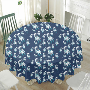 Cute Astronaut Pattern Print Waterproof Round Tablecloth