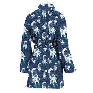 Cute Astronaut Pattern Print Women's Bathrobe