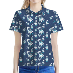 Cute Astronaut Pattern Print Women's Polo Shirt