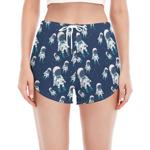 Cute Astronaut Pattern Print Women's Split Running Shorts