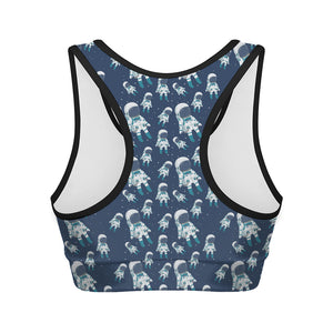 Cute Astronaut Pattern Print Women's Sports Bra