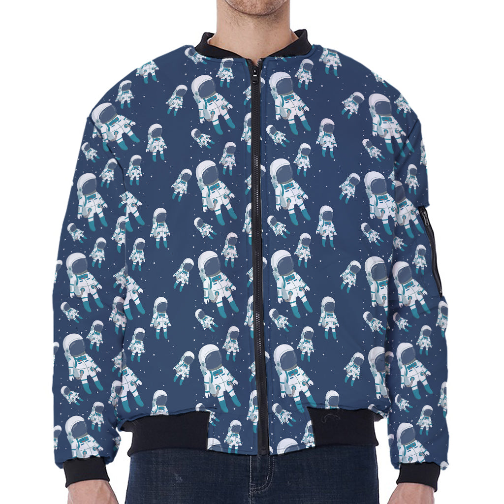 Cute Astronaut Pattern Print Zip Sleeve Bomber Jacket