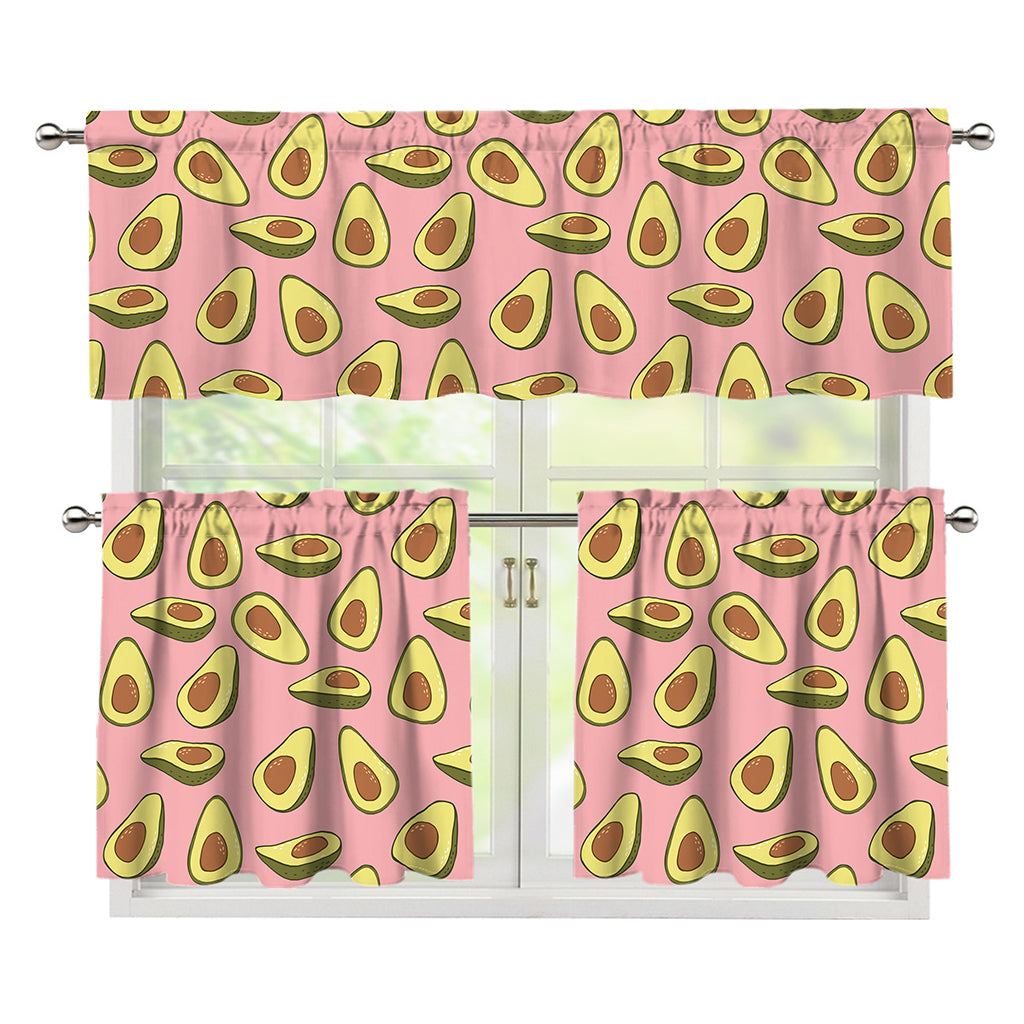 Cute Avocado Pattern Print 3 Piece Kitchen Curtains