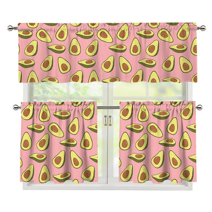 Cute Avocado Pattern Print 3 Piece Kitchen Curtains