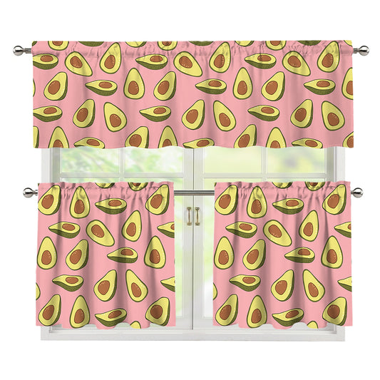 Cute Avocado Pattern Print 3 Piece Kitchen Curtains