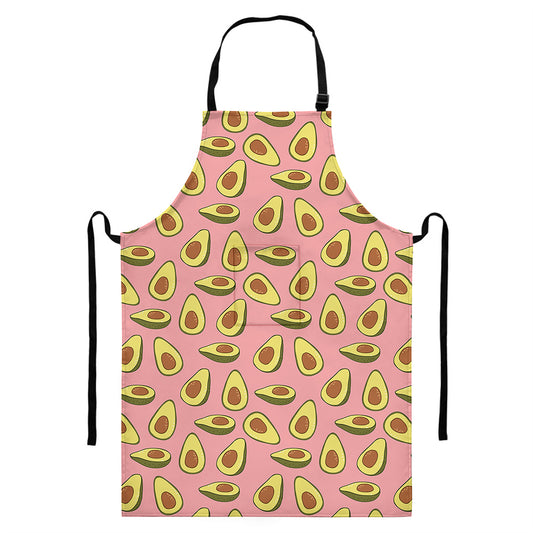 Cute Avocado Pattern Print Bib Apron With Pocket
