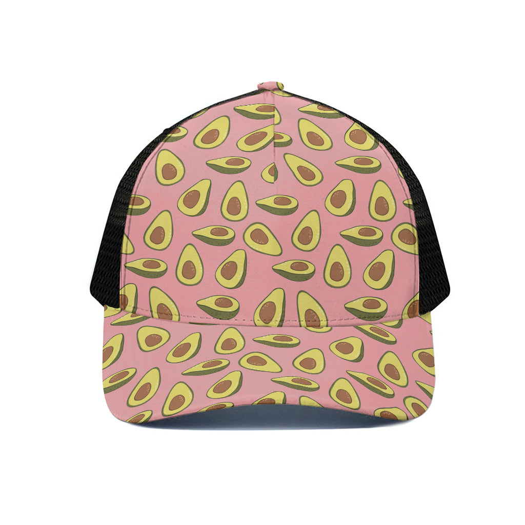 Cute Avocado Pattern Print Black Mesh Trucker Cap