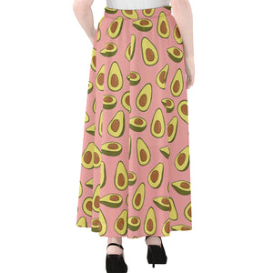 Cute Avocado Pattern Print Chiffon Maxi Skirt