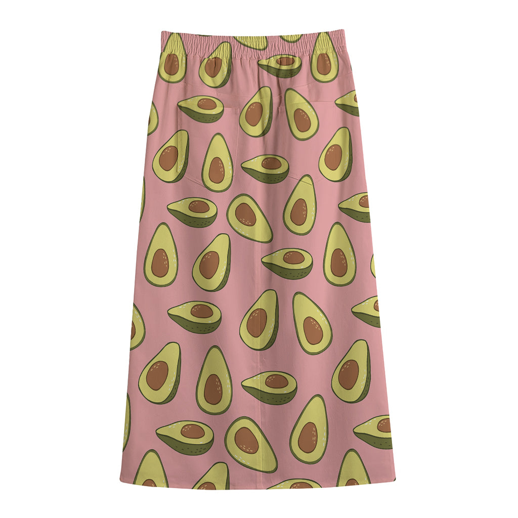 Cute Avocado Pattern Print Cotton Front Slit Maxi Skirt