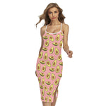 Cute Avocado Pattern Print Cross Back Cami Dress