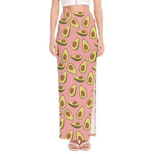 Cute Avocado Pattern Print High Slit Maxi Skirt