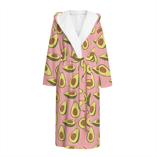 Cute Avocado Pattern Print Hooded Bathrobe