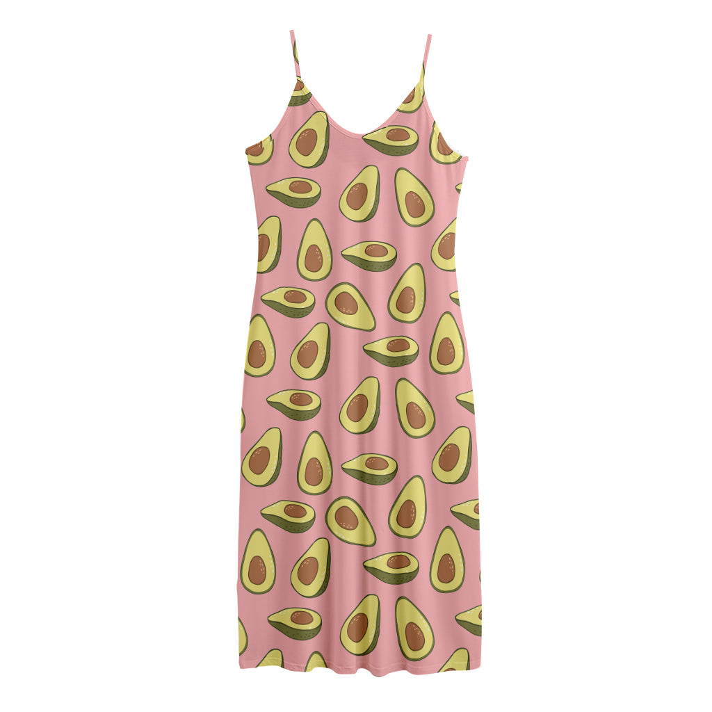 Cute Avocado Pattern Print Jersey Midi Cami Dress