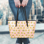 Cute Avocado Pattern Print Leather Tote Bag